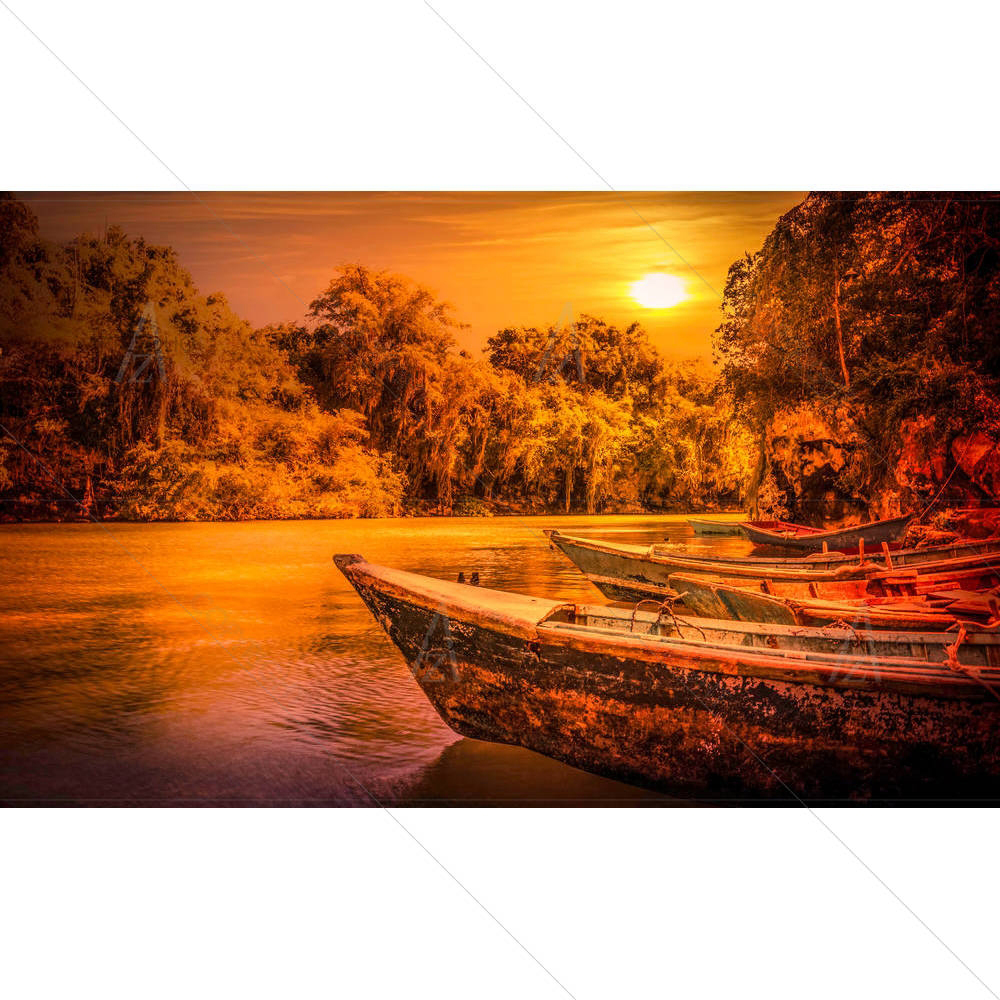 Sunset Over Caribbean Boats in Dominican Republic — custom-size art design 5006715