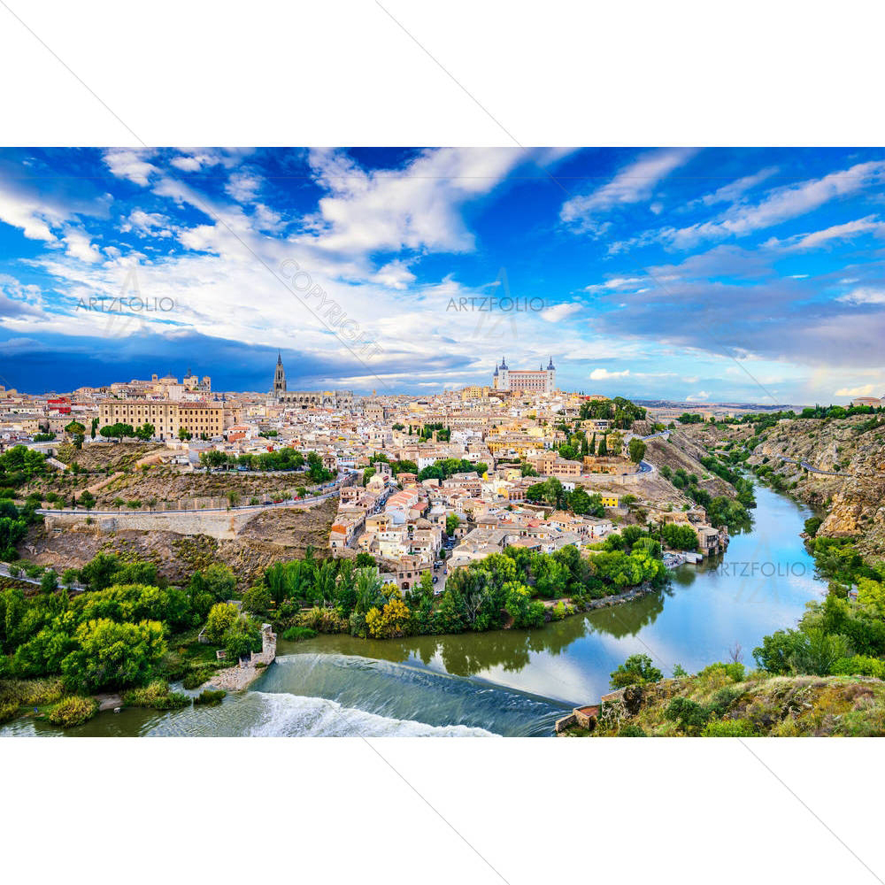 Toledo, Spain Old Town Skyline On The Tagus River — Ancient custom art by ArtzFolio