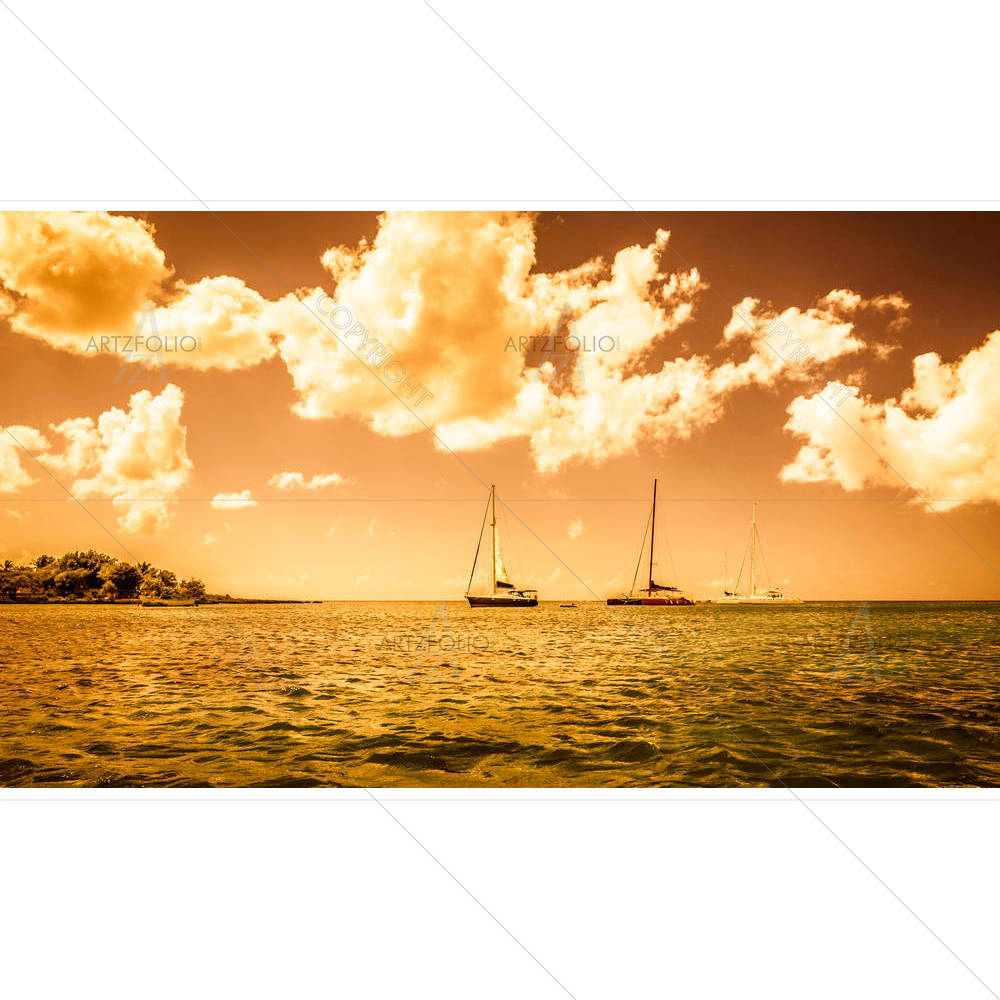 Golden Caribbean Sea Scenery In Dominican Republic — Devotional custom art by ArtzFolio