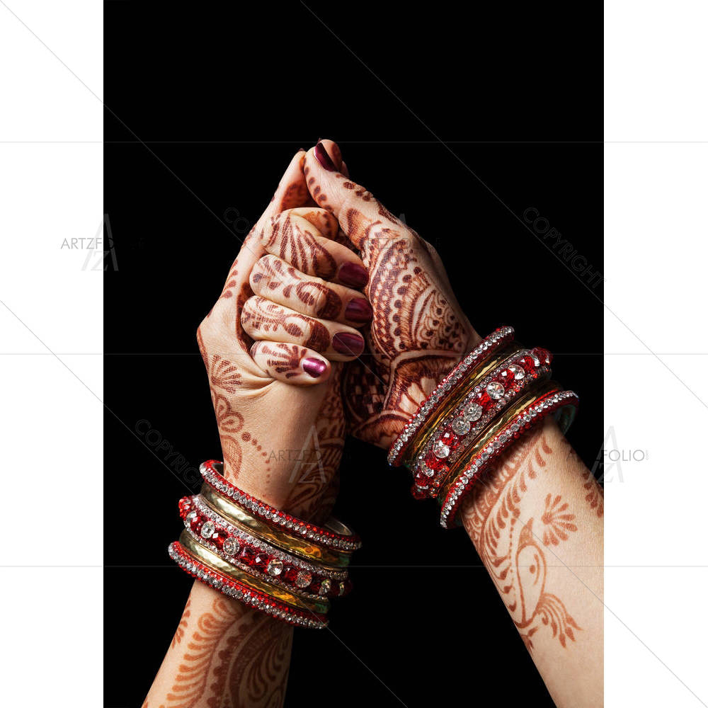 Woman Hands With Henna In Shell Mudra — custom-size art design 5006726