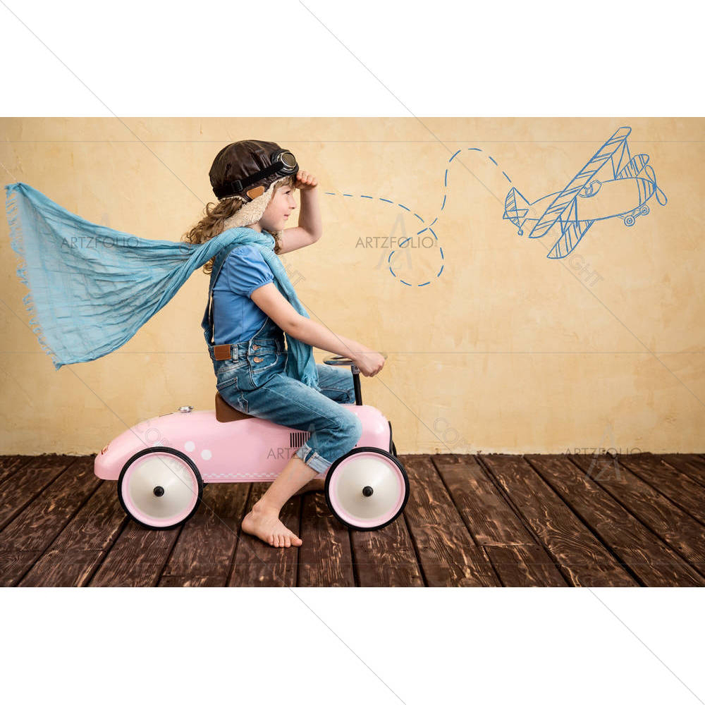 Happy Child Playing At Home — Ancient custom art by ArtzFolio