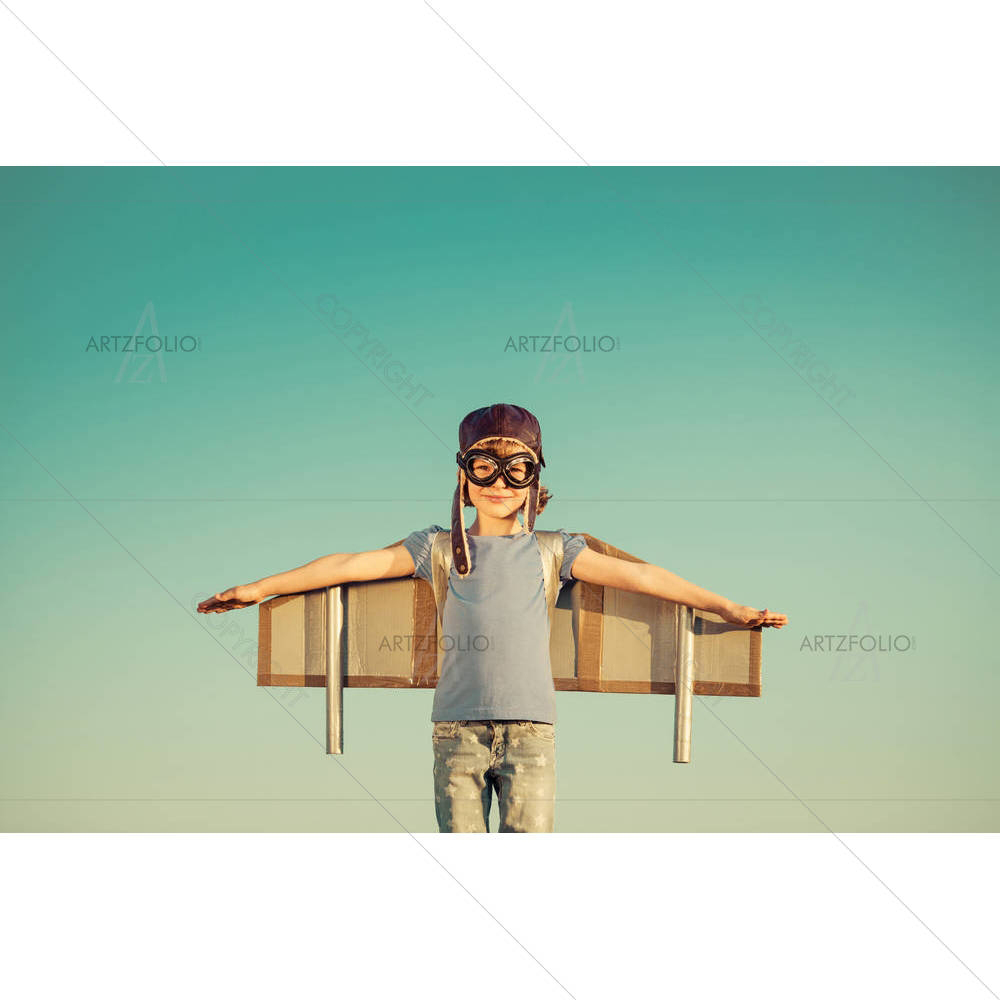 Happy Child Playing With Toy Wings — custom-size art design 5006731