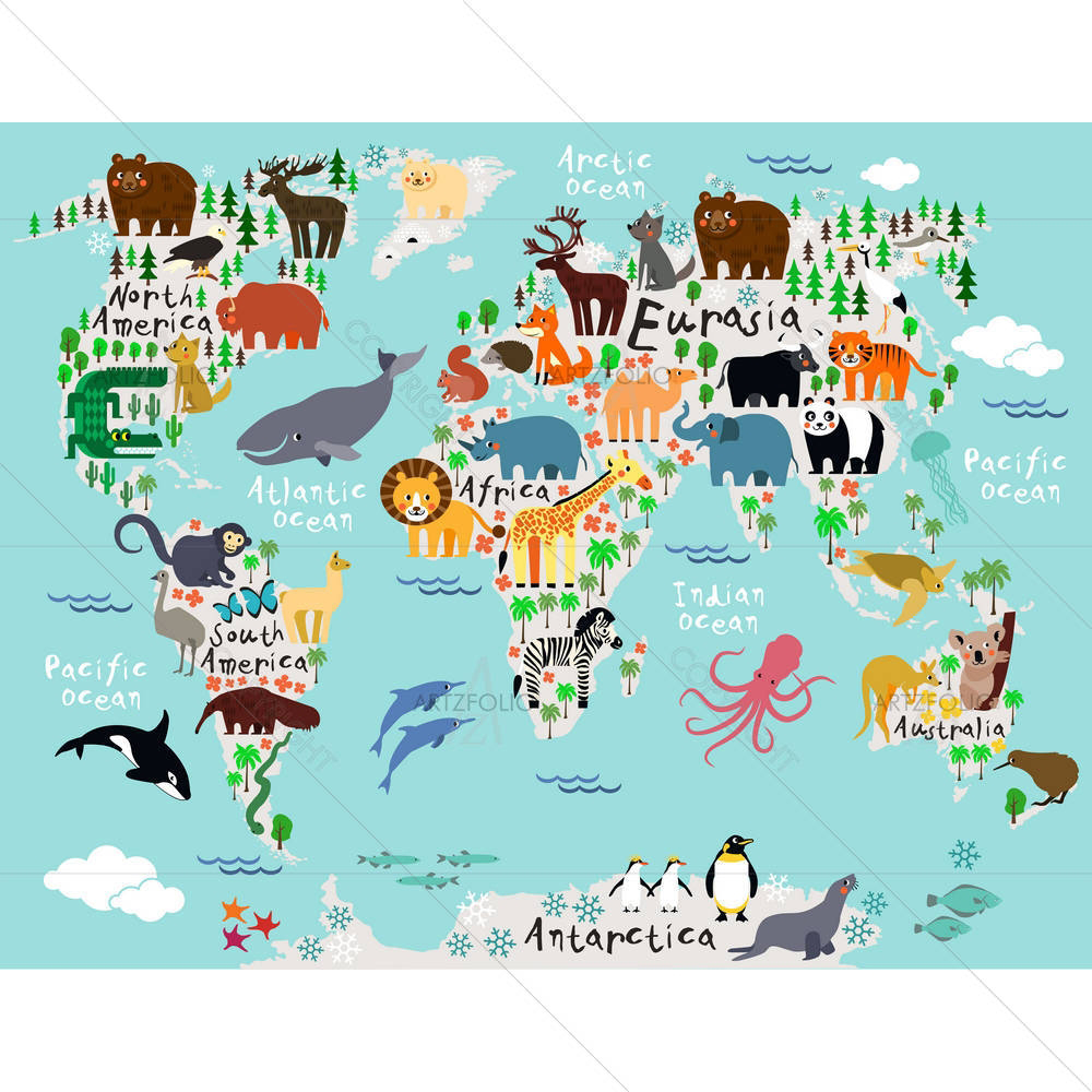 Animal Map Of The World — African custom art by ArtzFolio