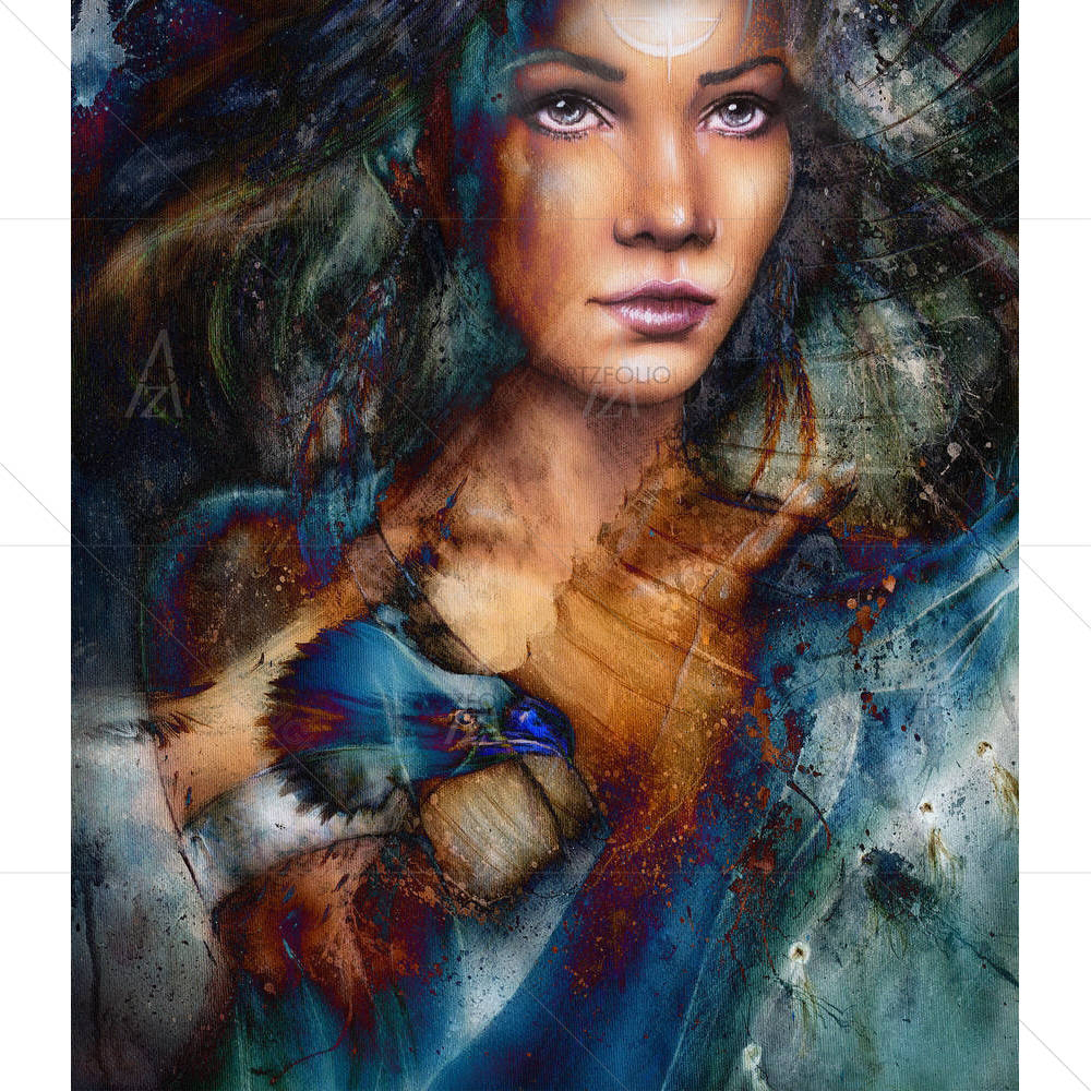 Indian Woman With Feather — custom-size art design 5006737