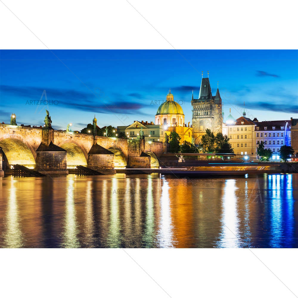 Vltava River Pier & Charles Bridge in Prague — custom-size art design 5006740