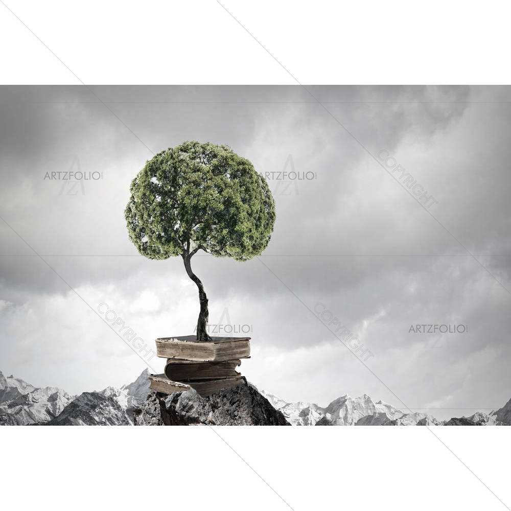 Green Tree Growing From Book D1 — custom-size art design 5006744