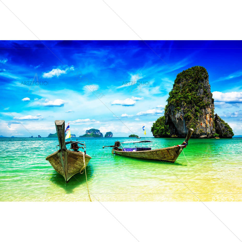 Boats On Tropical Pranang Beach, Krabi, Thailand — custom-size art design 5006787