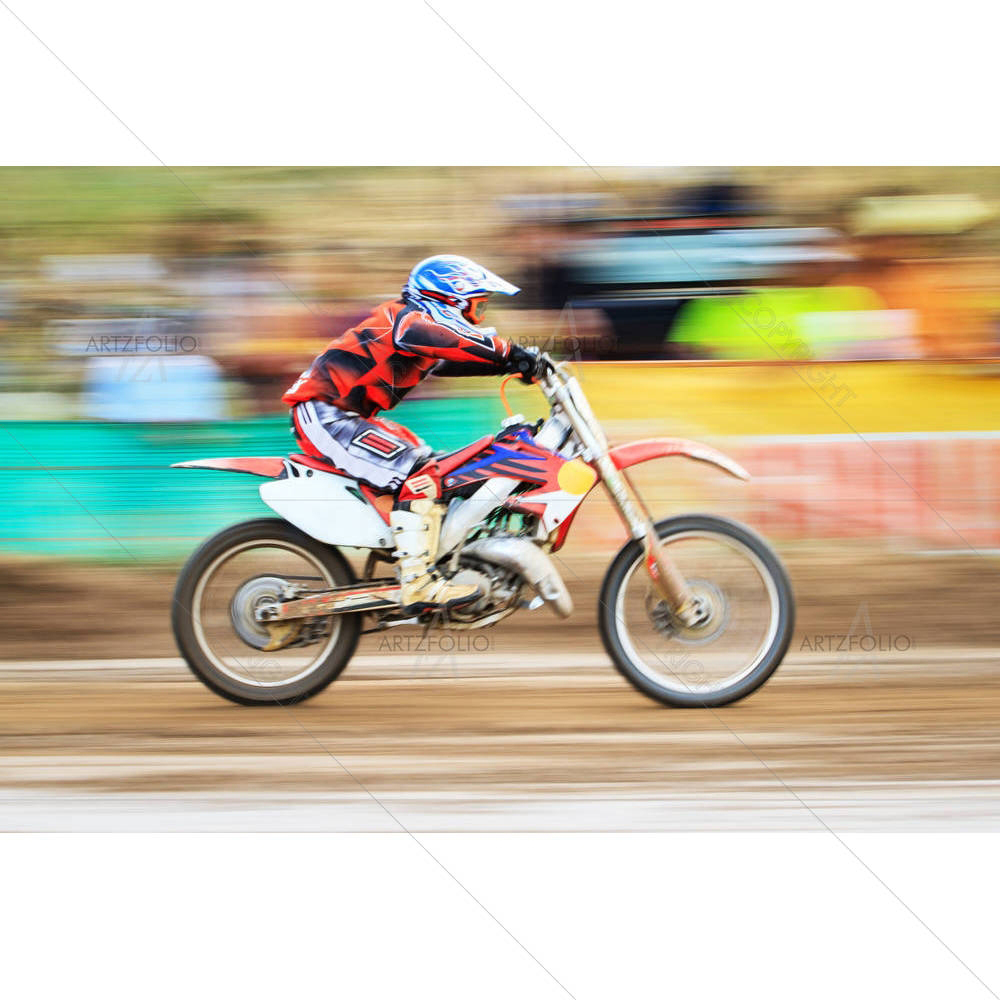 Motion Blurred Of Motocross In Dirt Track — Abstract custom art by ArtzFolio