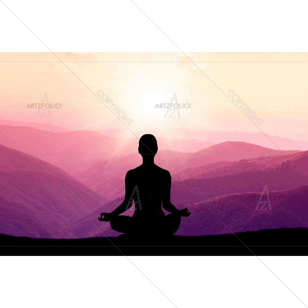 Yoga Silhouette On Mountain — custom-size art design 5006851