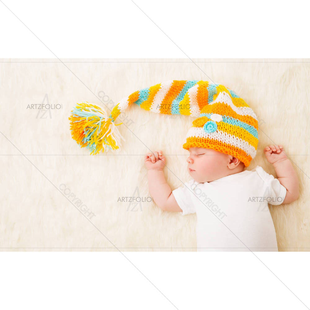 Newborn Baby Sleeping In Bed D2 — custom-size art design 5006853