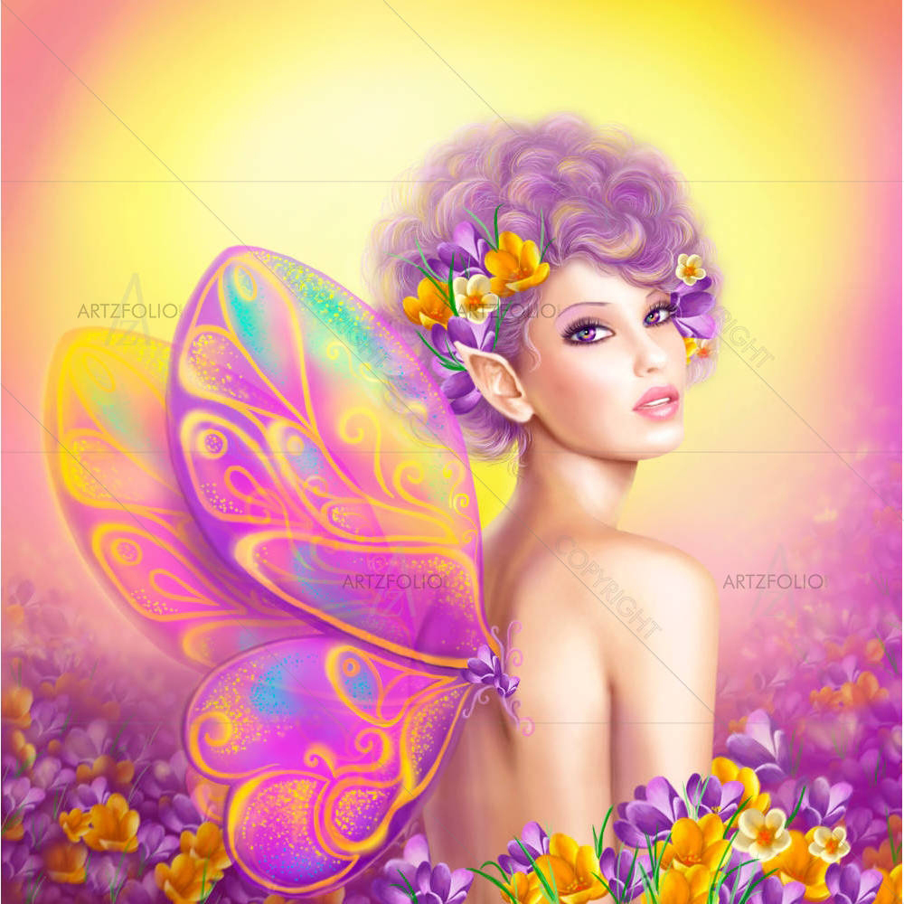 Girl Fairy Butterfly — Botanical custom art by ArtzFolio