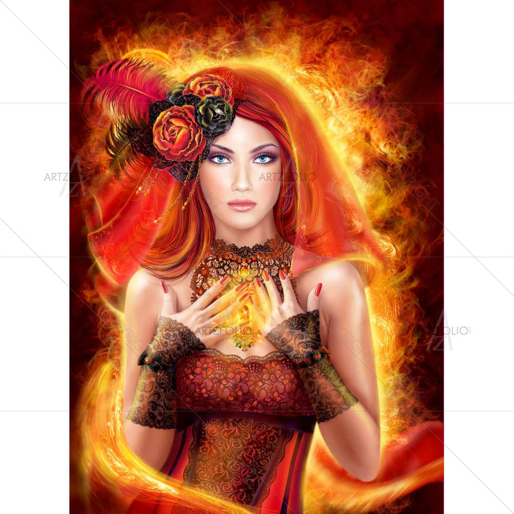Woman Red Fairy Fiery Fire — Fantasy Magic custom art by ArtzFolio