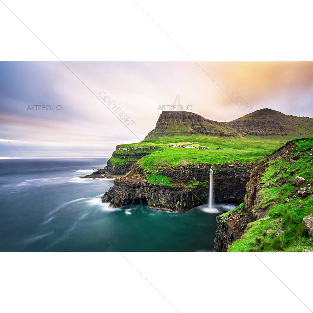 Waterfall in Faroe Islands, Denmark — custom-size art design 5006864