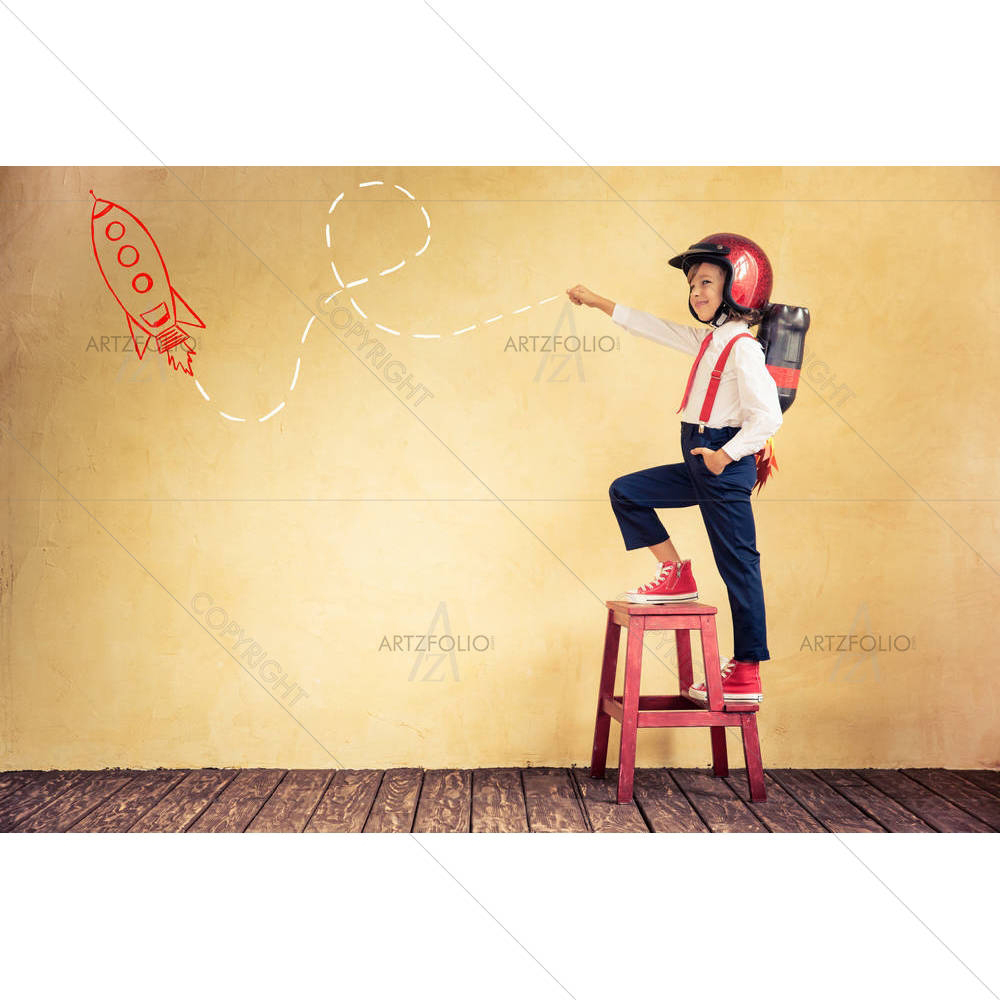 Young Businessman with Jet Pack in Office — Automobiles custom art by ArtzFolio