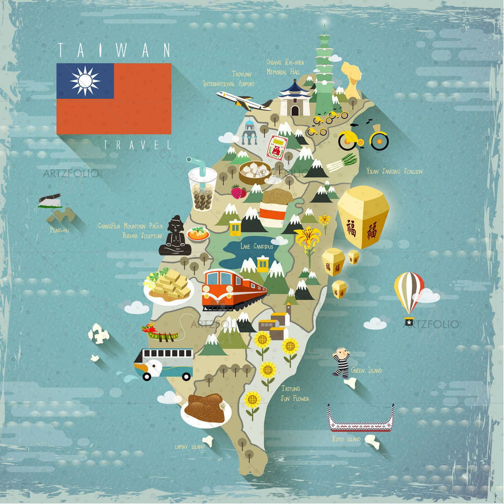 Taiwan Famous Attractions Travel Map D2 — custom-size art design 5006894