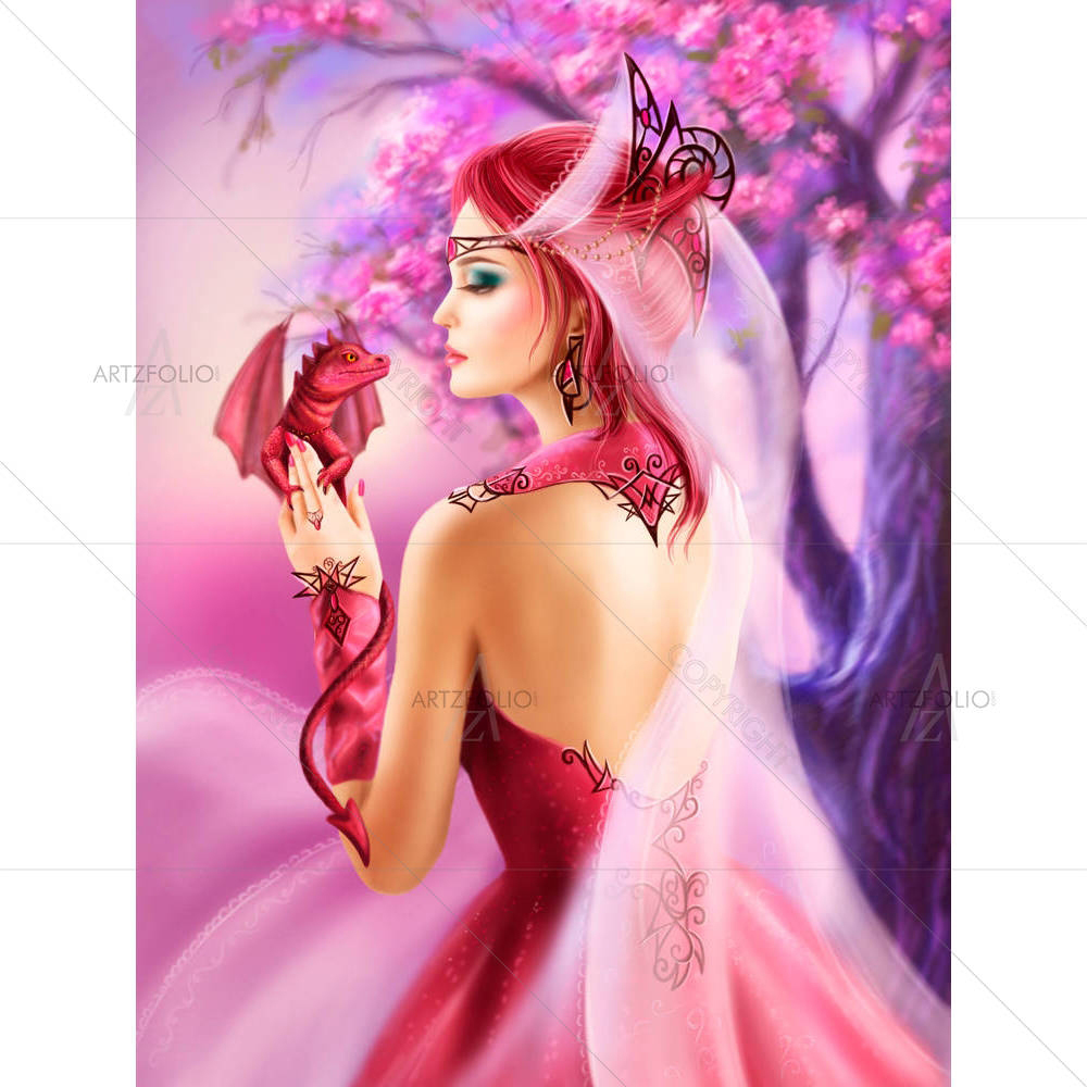 Queen & Red Dragon Sakura — custom-size art design 5006902