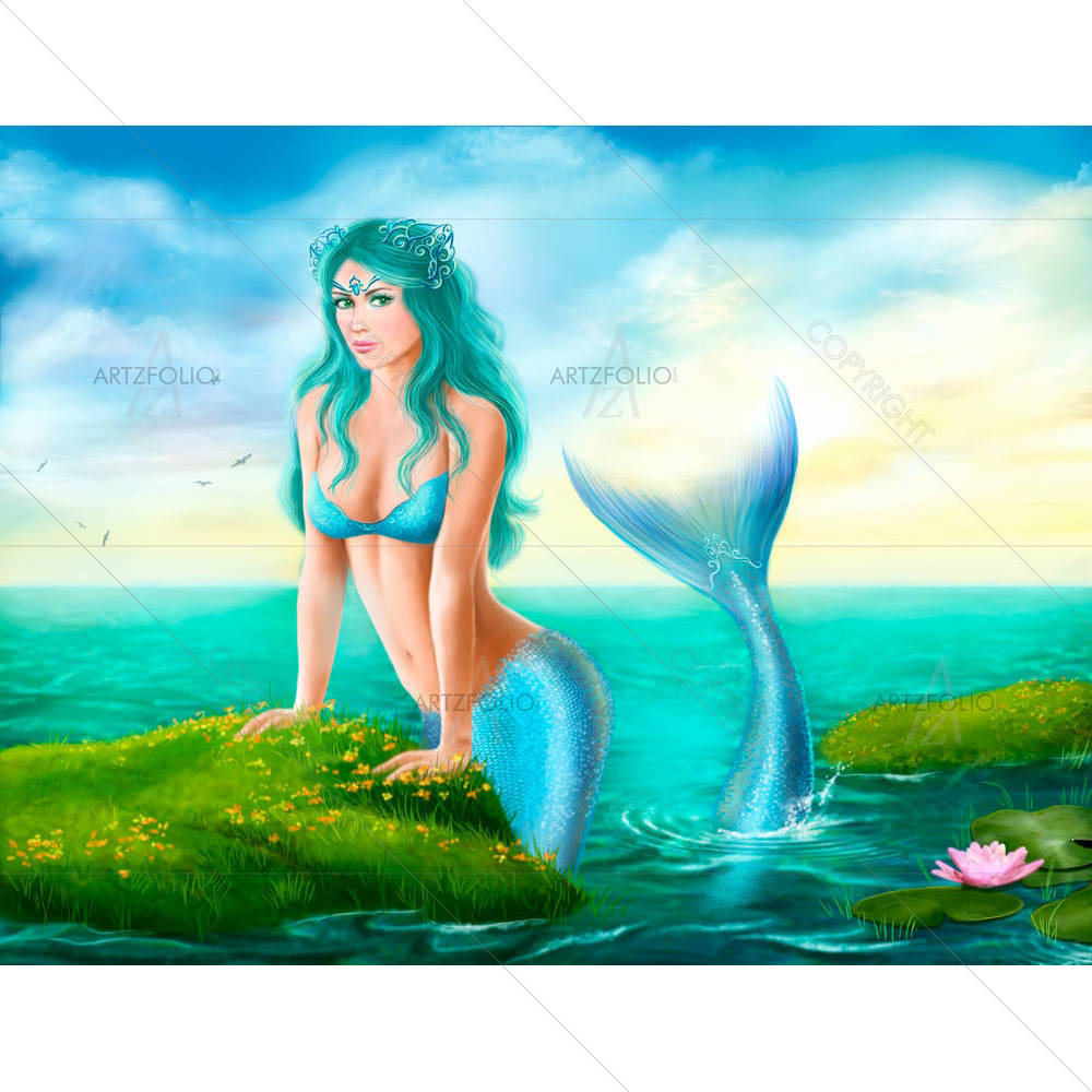 Mermaid In Sea — Fantasy custom art by ArtzFolio