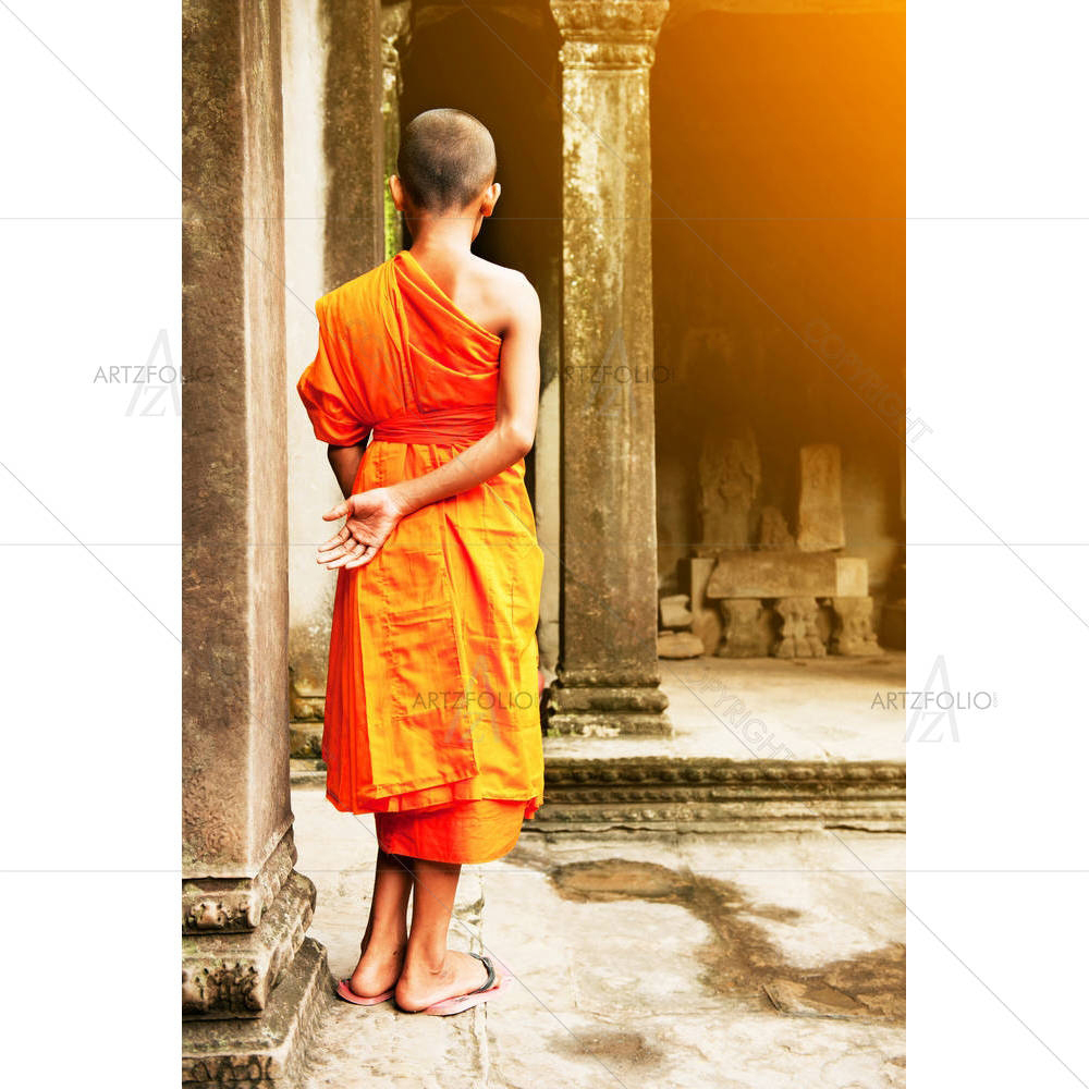 Contemplating Monk, Angkor Wat, Cambodia — custom-size art design 5006919