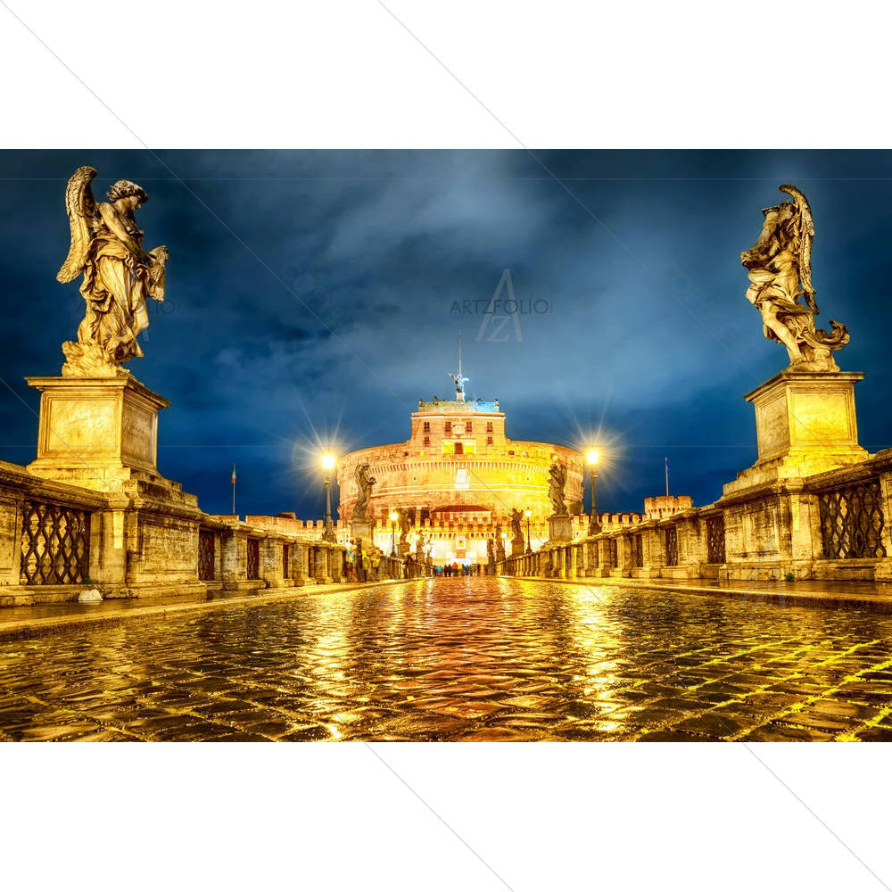 Castel San Angelo in Angelo, Rome, Italy, at Night — custom-size art design 5006952