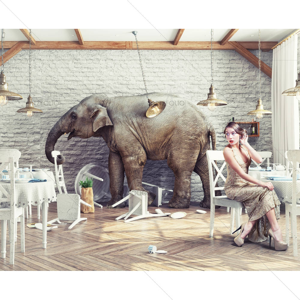 Elephant Calm In A Restaurant Interior — custom-size art design 5006957