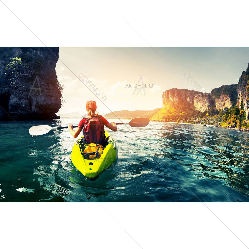 Lady Paddling The Kayak — custom-size art design 5006961