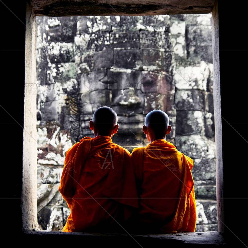 Contemplating Monk In Cambodia — custom-size art design 5006989