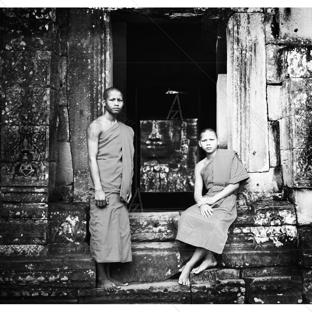 Serene Monk Angkor Wat Siam Reap Cambodia — Devotional custom art by ArtzFolio