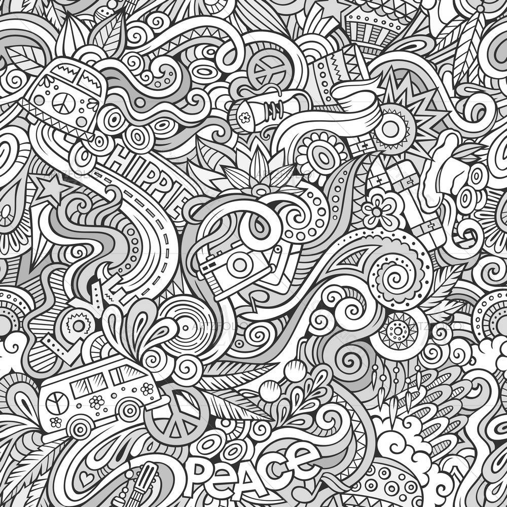 Hippie Cartoon Doodles D1 — custom-size art design 5007011