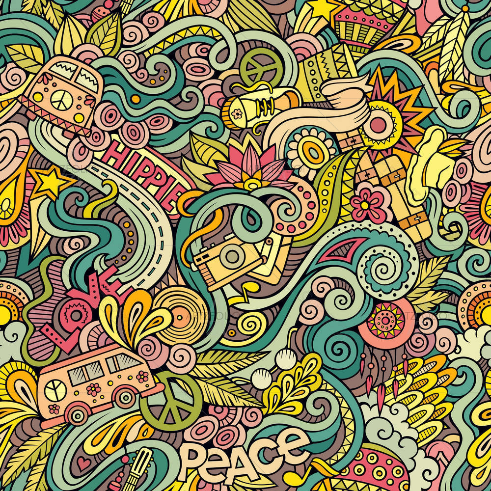 Hippie Cartoon Doodles D2 — Botanical custom art by ArtzFolio