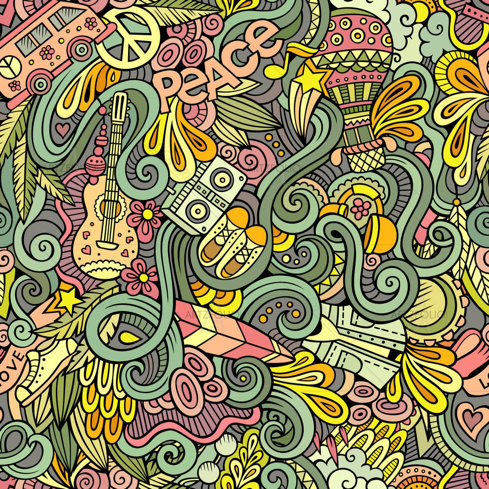 Hippie Cartoon Doodles D3 — custom-size art design 5007013