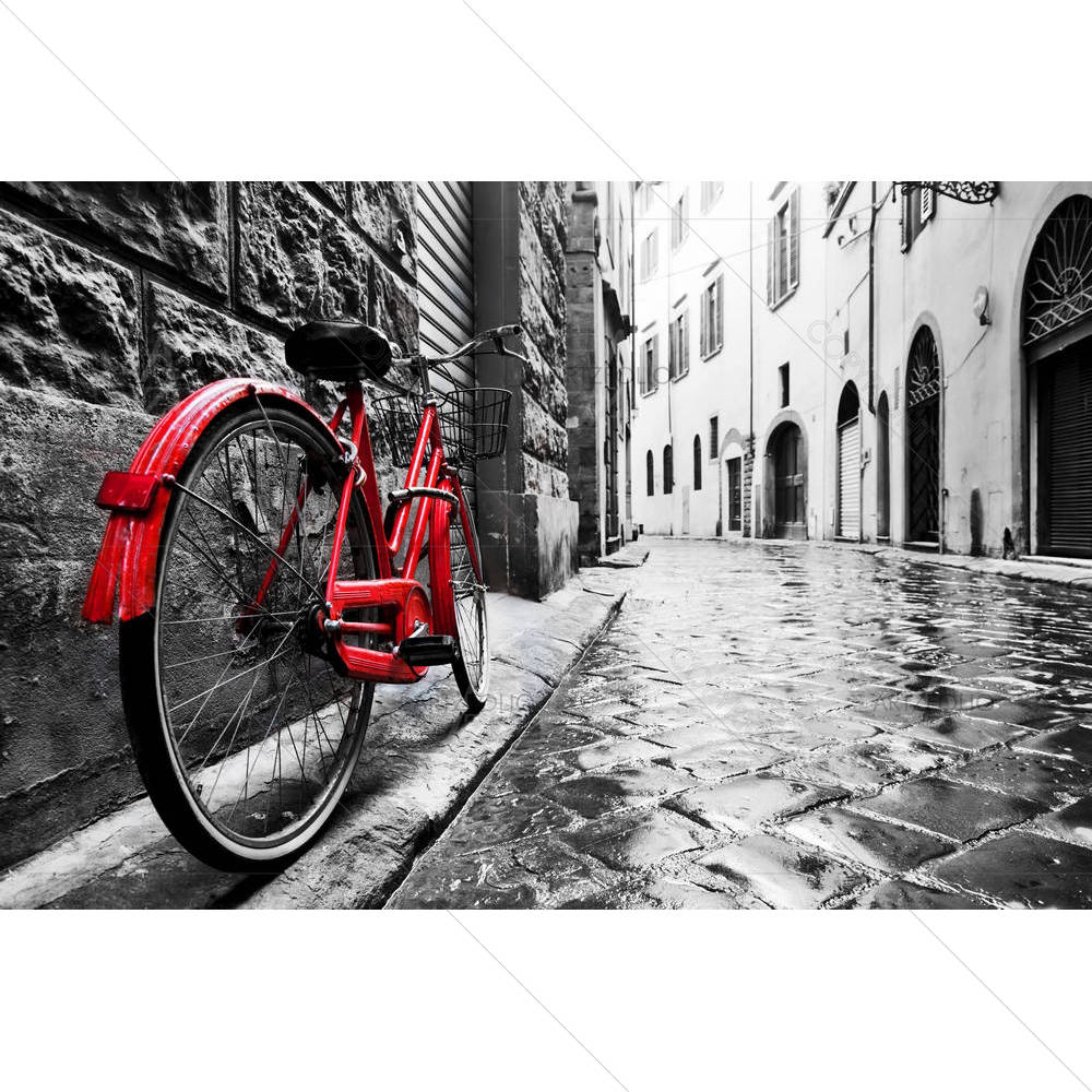 Red Bike in an Old Town — custom-size art design 5007022
