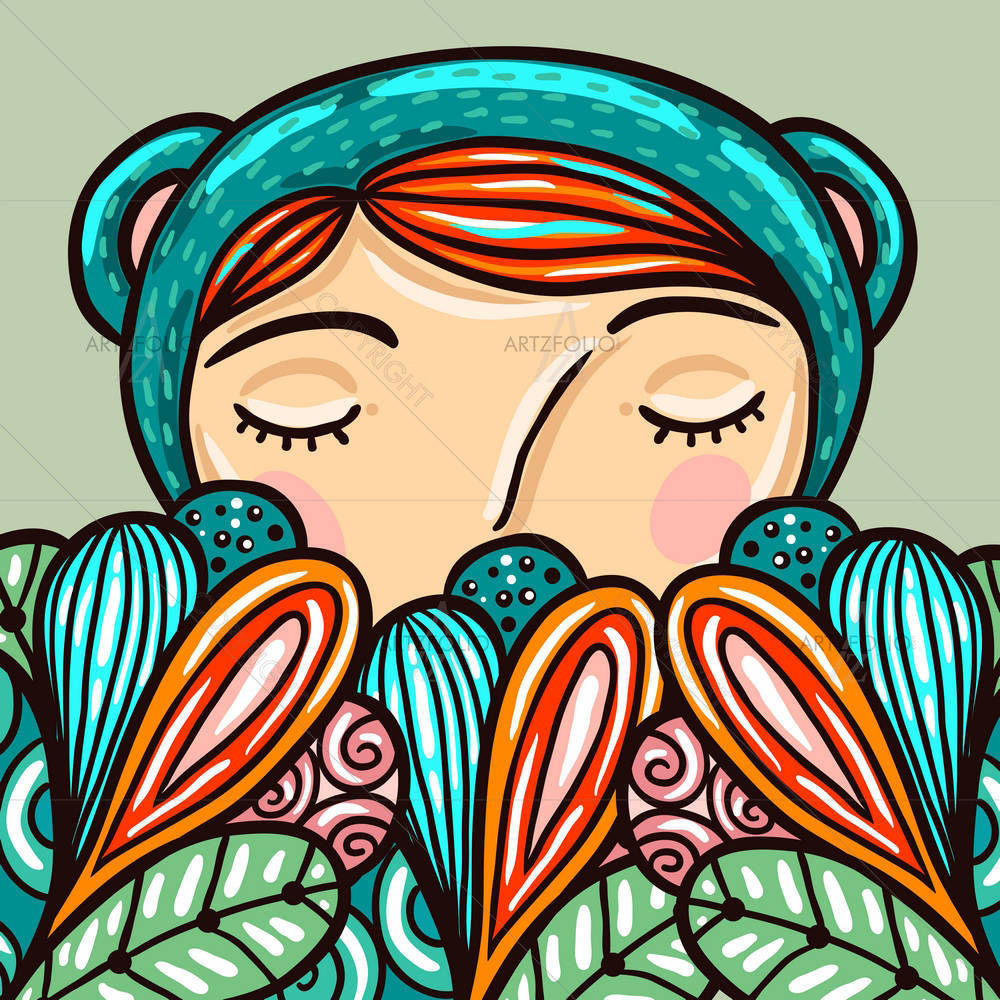 Cute Little Girl Hiding & Dreaming — custom-size art design 5007023