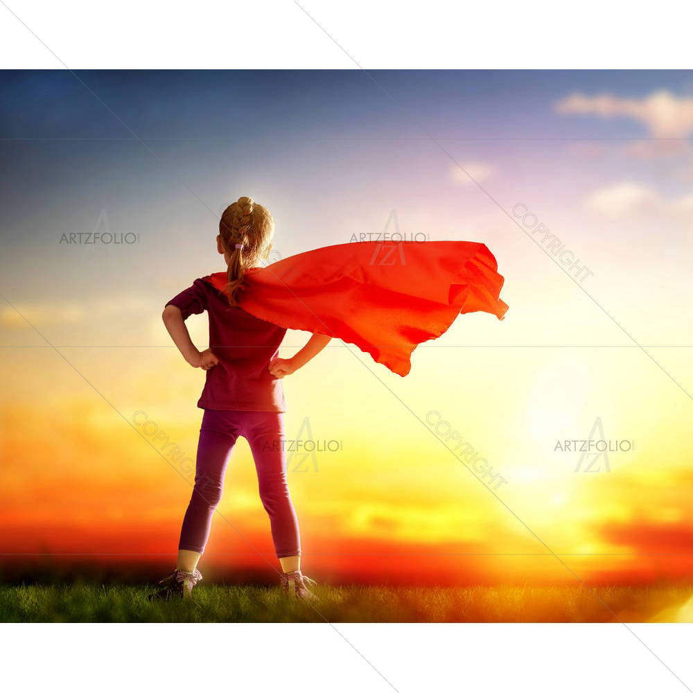 Little Child Girl Plays Superhero D1 — custom-size art design 5007029