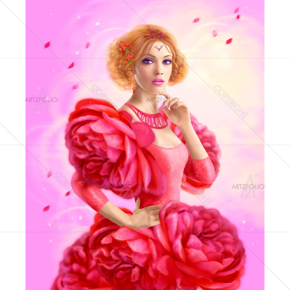 Woman Spring In Dress Roses — Botanical custom art by ArtzFolio