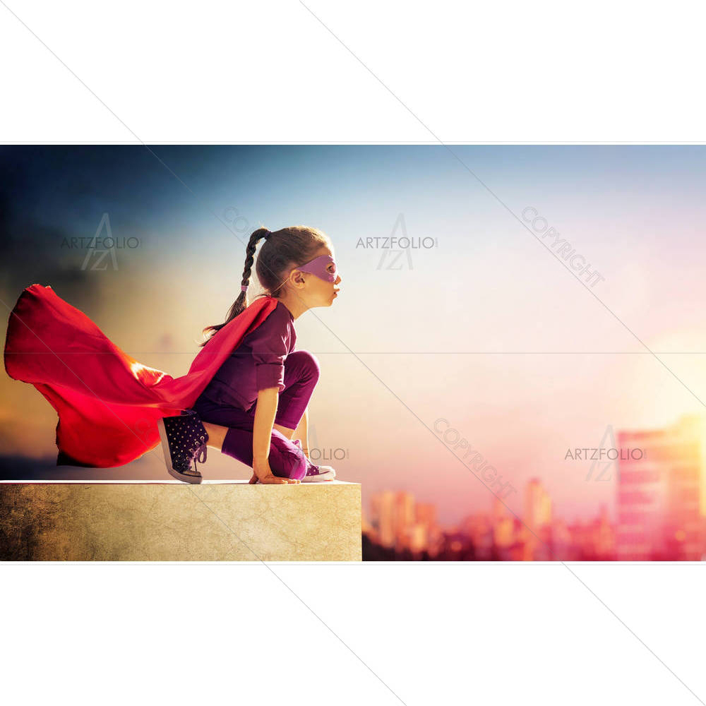 Little Child Girl Plays Superhero D2 — custom-size art design 5007059