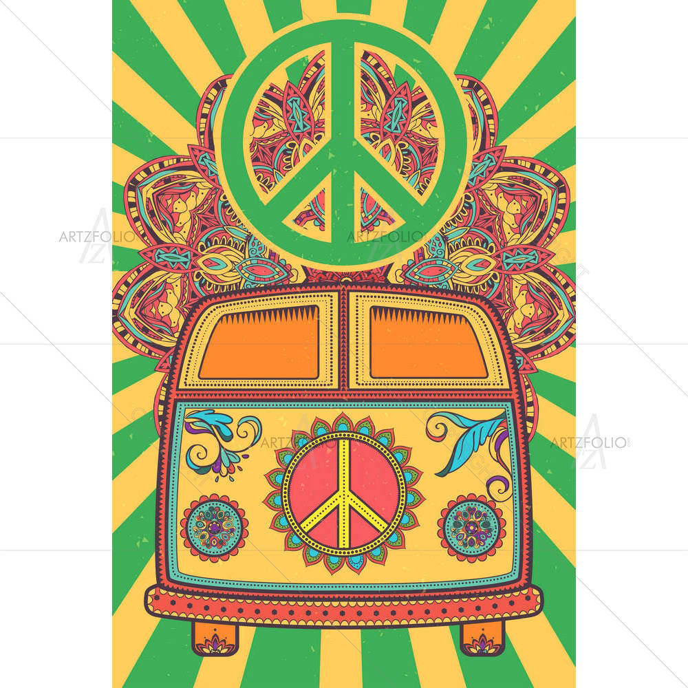Hippie Vintage Mini Van D1 — Ancient custom art by ArtzFolio