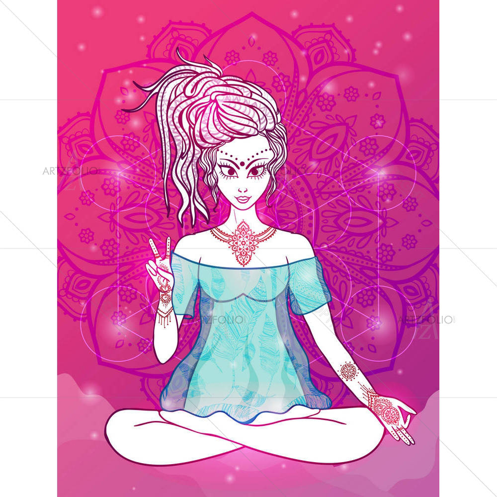 Girl Meditates in the Lotus Position D2 — Devotional custom art by ArtzFolio