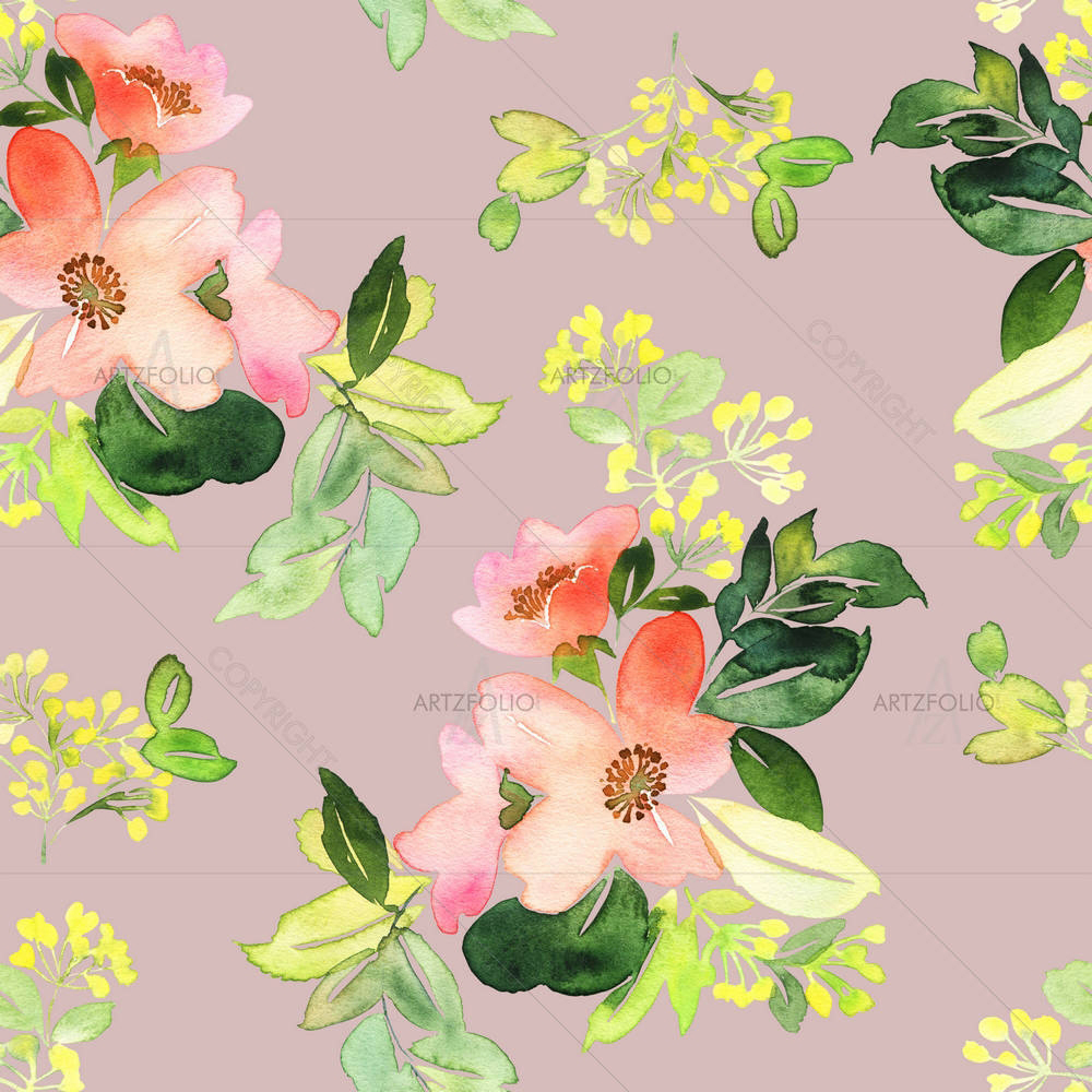 Watercolor Flowers Pattern D1 — custom-size art design 5007069