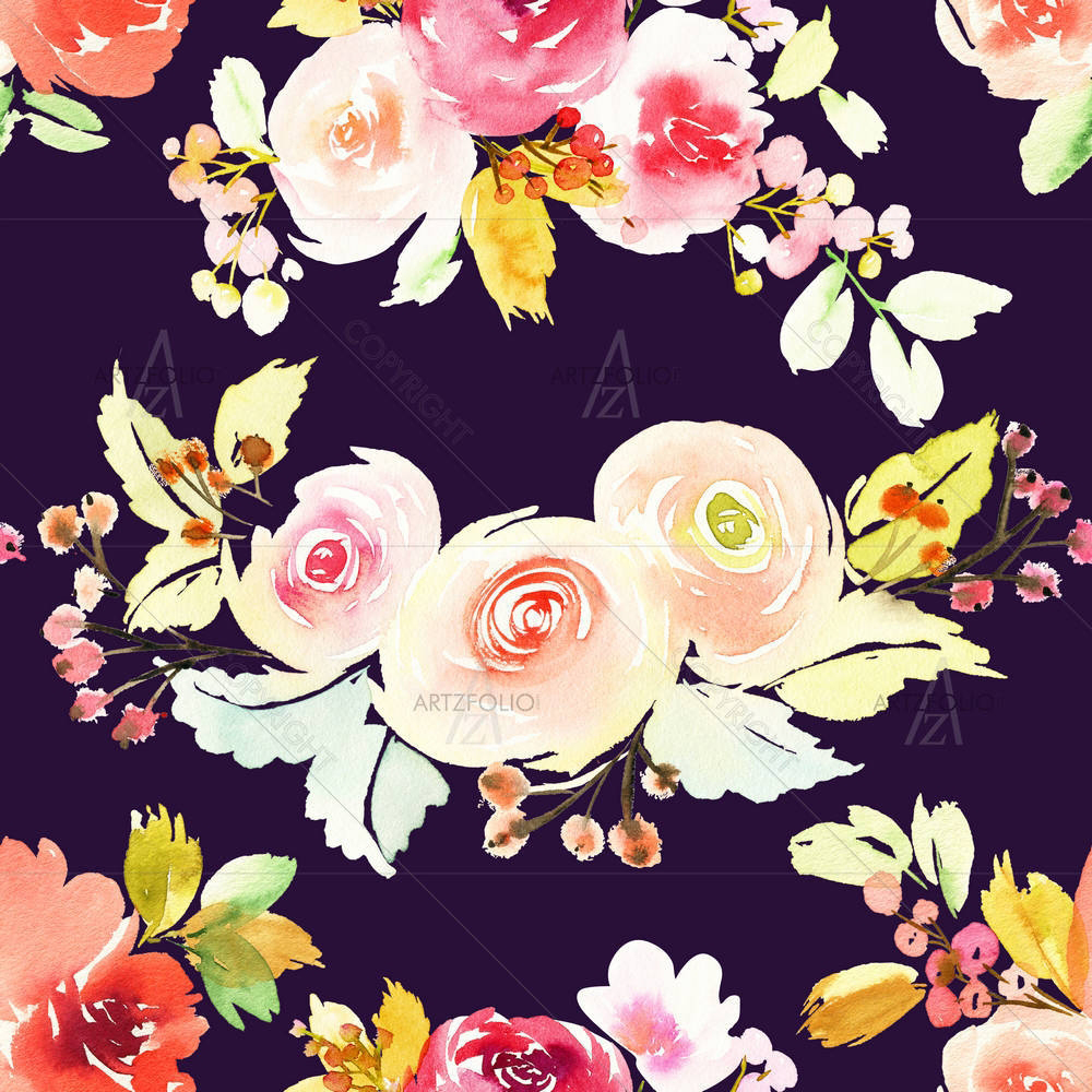 Watercolor Flowers Pattern D2 — custom-size art design 5007071