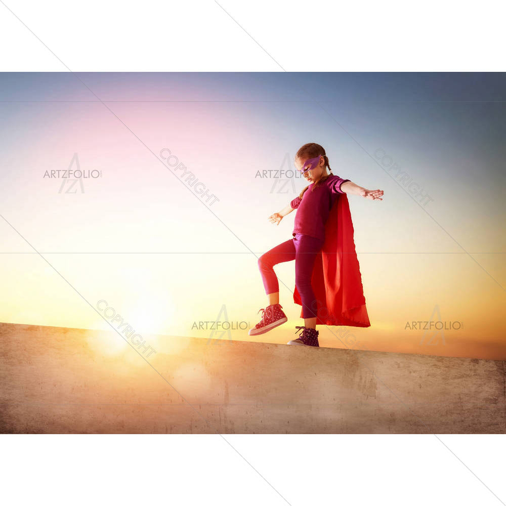 Little Girl Plays Superhero D2 — custom-size art design 5007086