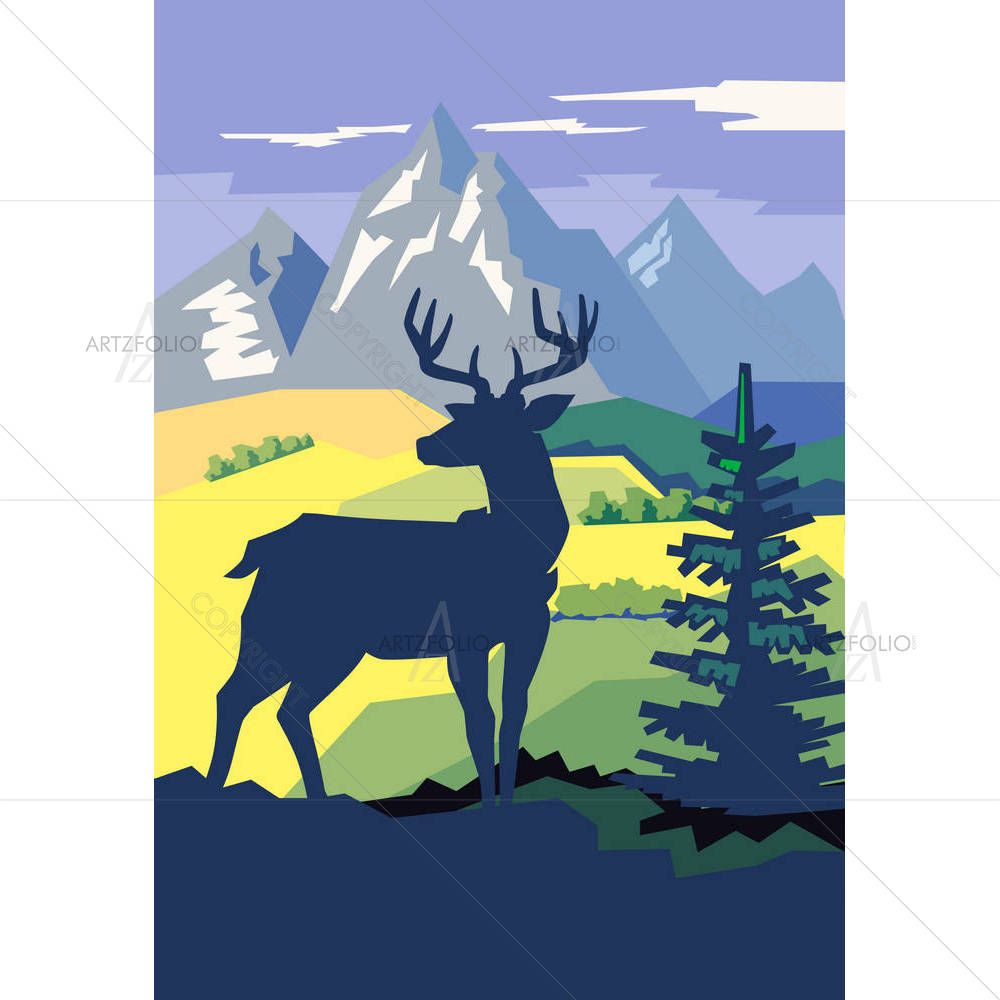 Vector Deer In Forest — Animals custom art by ArtzFolio