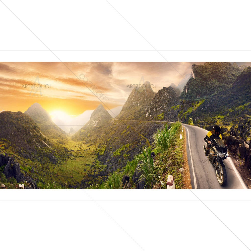 Mountain View Landscape with Motorcyclist — Automobiles custom art by ArtzFolio