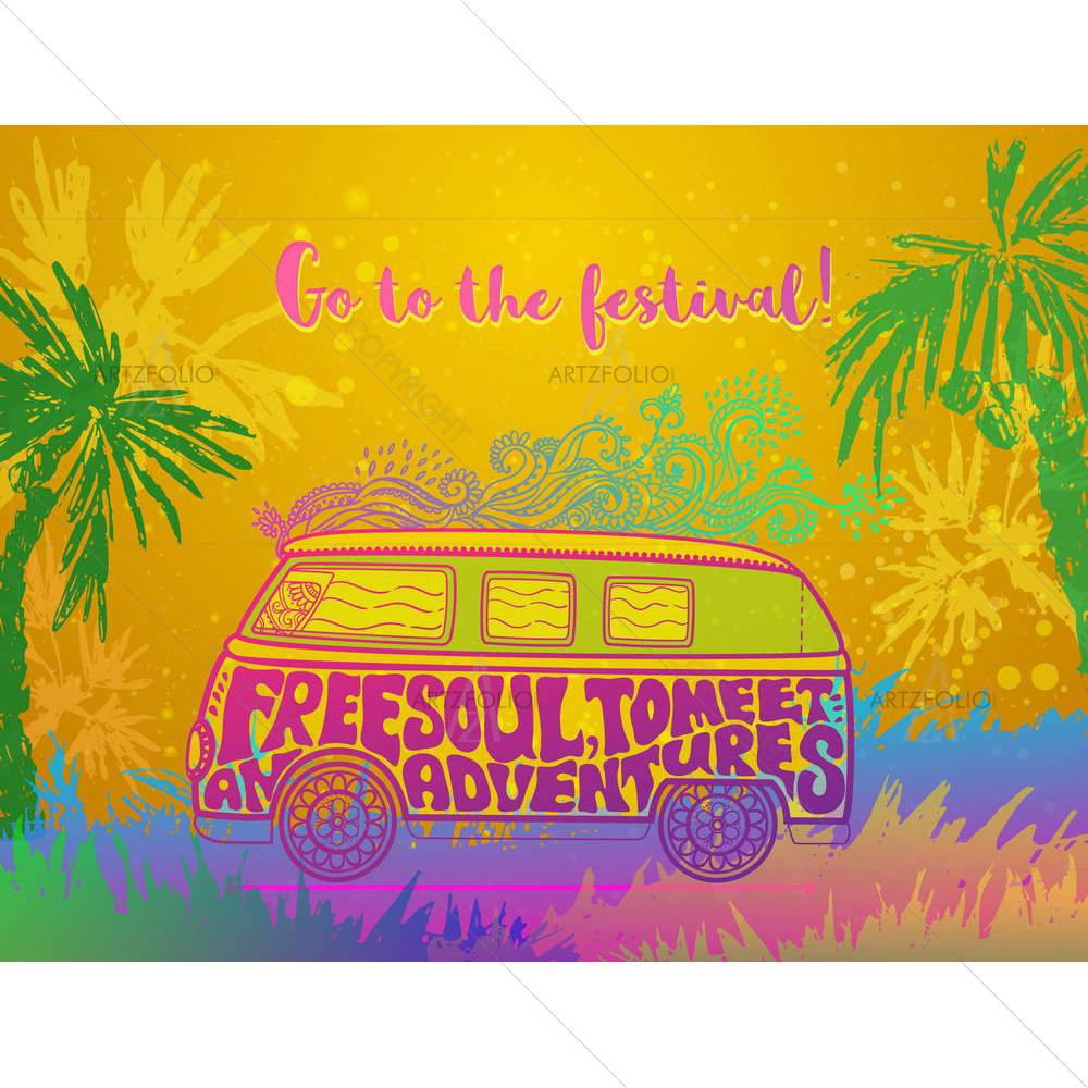 Hippie Vintage Minivan — custom-size art design 5007120