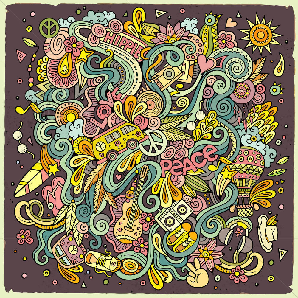 Hippie Cartoon Doodles D4 — custom-size art design 5007122