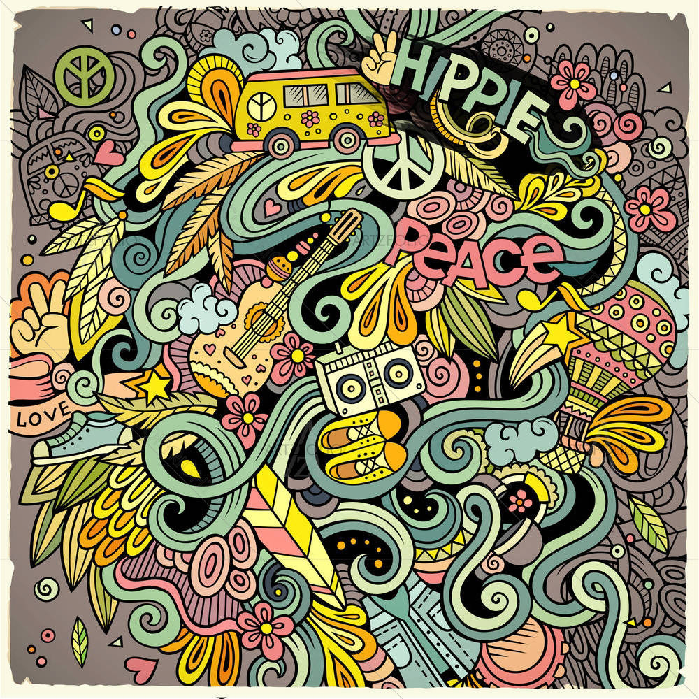 Hippie Cartoon Doodles D5 — custom-size art design 5007123