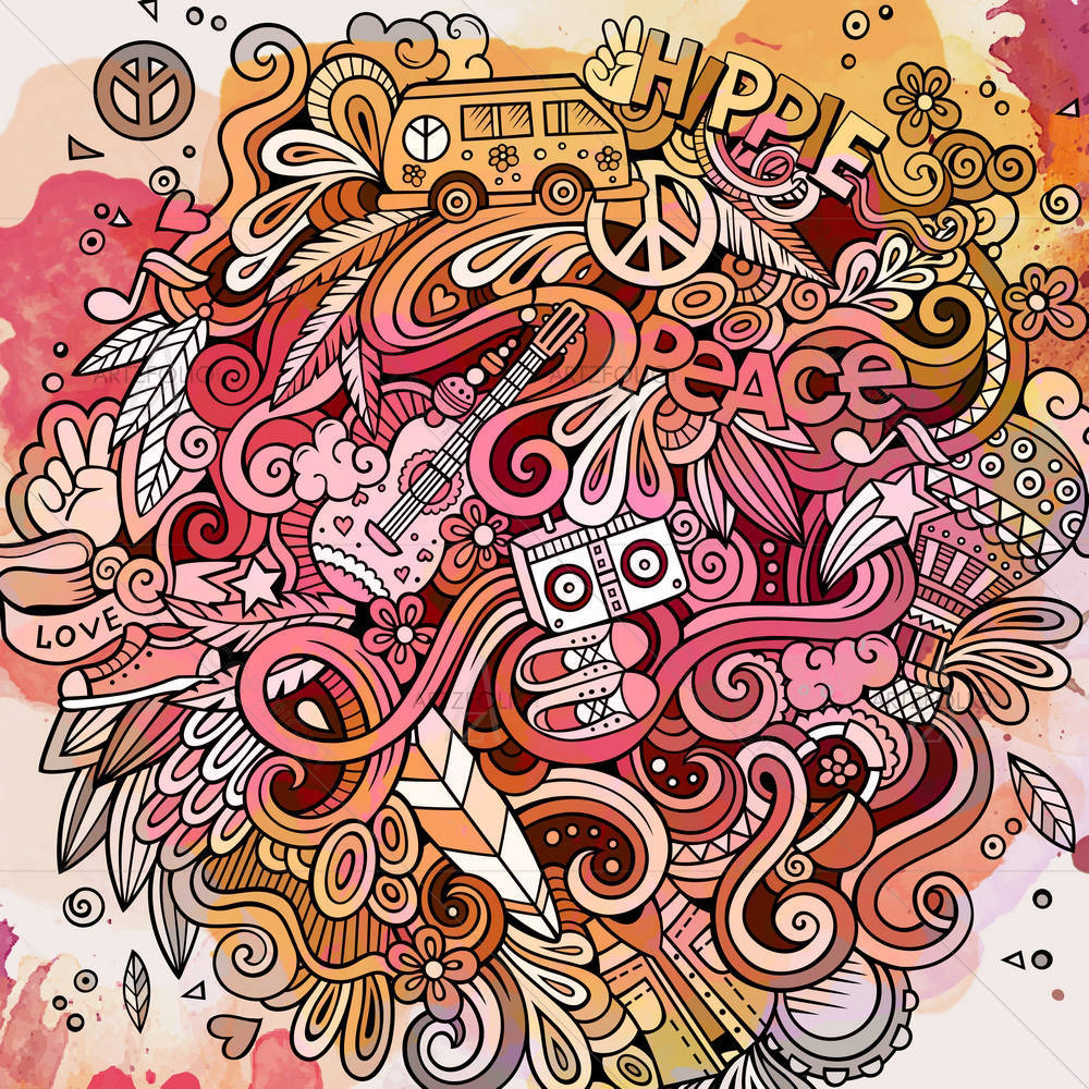 Hippie Cartoon Doodles D6 — Botanical custom art by ArtzFolio