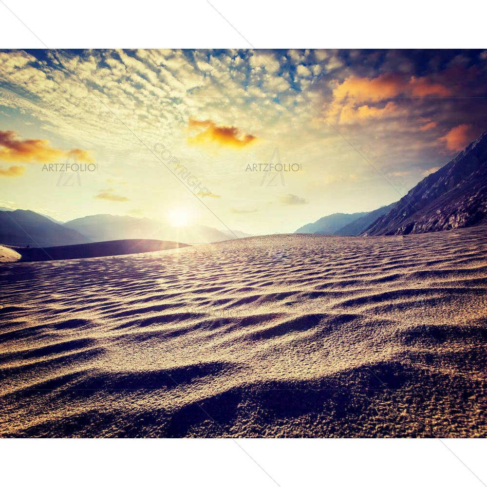 Sand Dunes in Himalayas, Ladakh, India — Ancient custom art by ArtzFolio