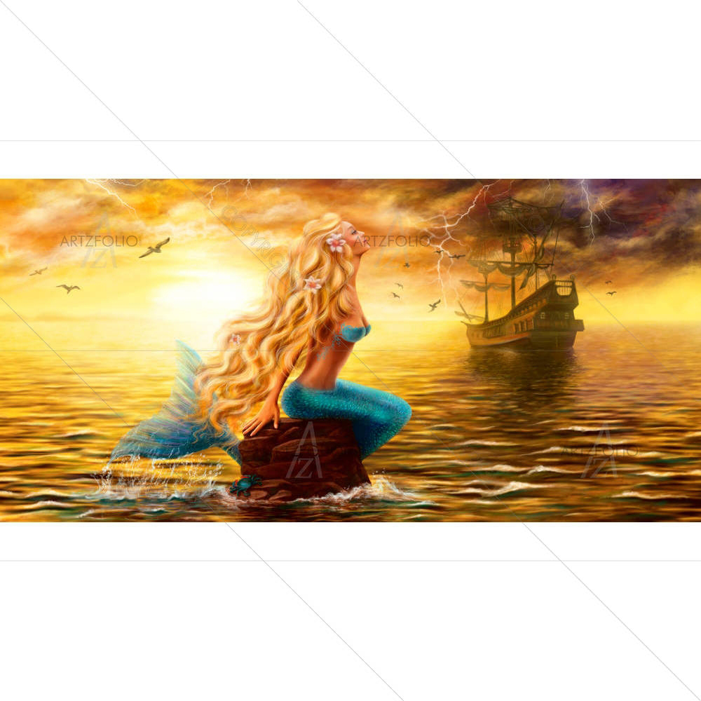 Sea Mermaid with Ghost Ship — custom-size art design 5007139