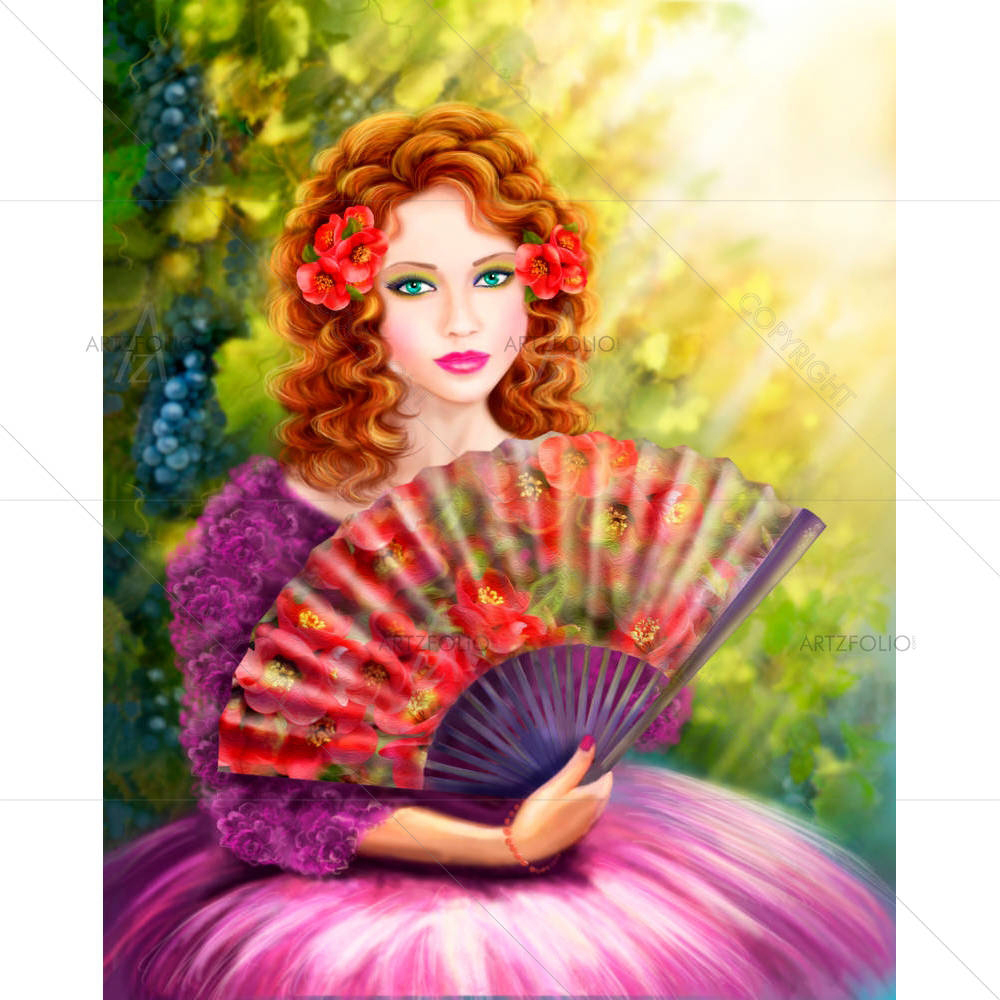 Girl With A Fan D1 — Wine Girl custom art by ArtzFolio