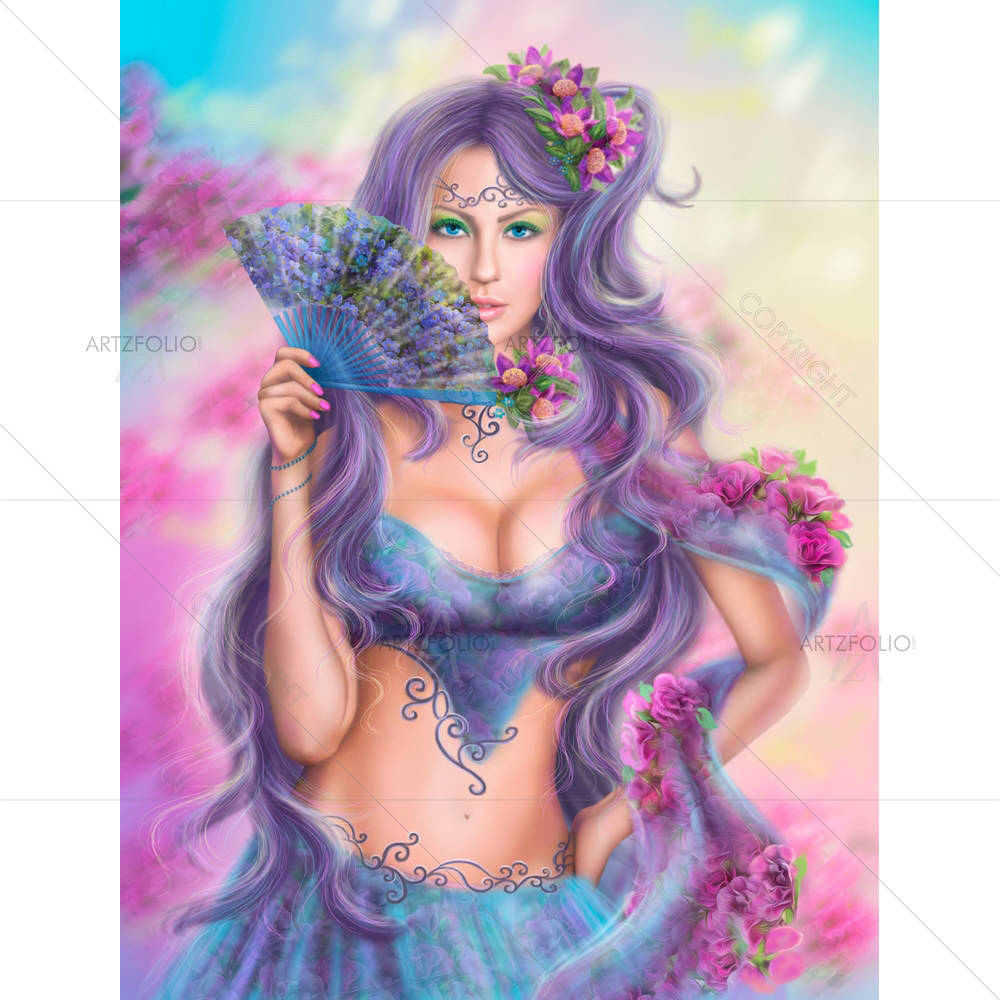 Girl with a Fan D2 — Fantasy Beautiful custom art by ArtzFolio